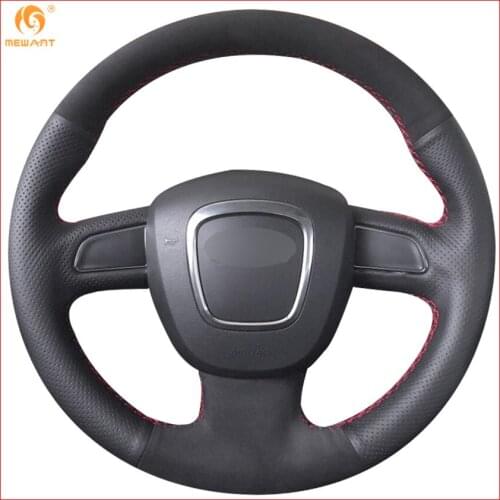 MEWANT Black Leather Suede Steering Wheel Cover for Audi A3 (8P) 2008-2013 A4 (B8) 2008-2010 A5 2008-2010 A6 (C6) 2007-2011