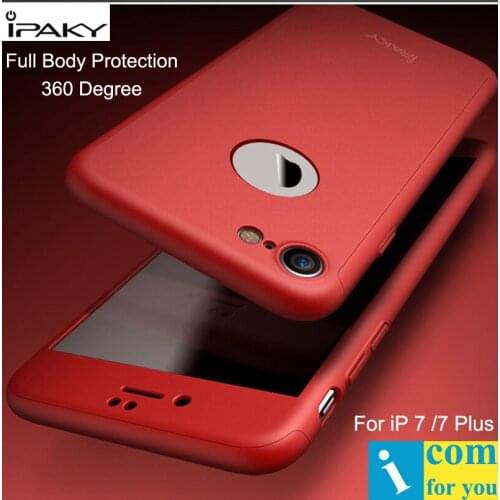 IPaky Full Body Cover Case For iPhone 7 360 Degree Hard PC Protective Shell For iPhone 7 Plus + Tempered Glass