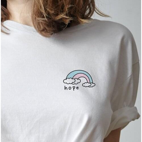 Colored Hope Rainbow Pocket T-shirt Cute Women Graphic Christian Faith Tshirt Aesthetic Hipster Inspirational Quote Tops Tees