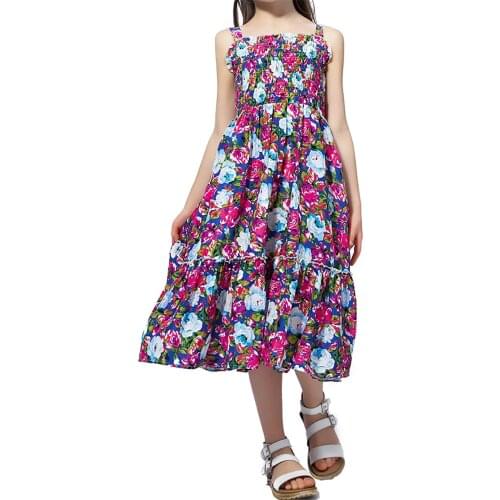 New Summer Girls Floral Dress Bohemian Sleeveless Straps Princess Dress For Girls Children Clothing Kids Casual Beach Sundress
