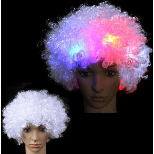 AMAZING LED LIGHT UP FLASHING CURLY AFRO WIG CIRCUS CLOWN UNISEX FANCY DRESS FOOTBALL WIGS SPORT SUPPORTER PARTY CHRISTMAS GIFTS