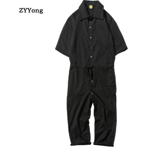 Short Sleeve Hip Hop Solid Color Fashion 2020 Mens Wide Leg Loose Siamese Trousers Pocket Street Workwear Men Jumpsuit