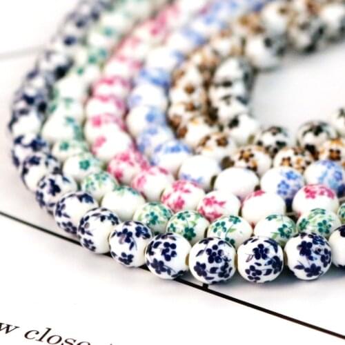 200PCS Round Flower Handmade Blue and White Ceramic Porcelain Beads Rondelle Ceramic Beads Charms Flower Pattern Porcelain Beads