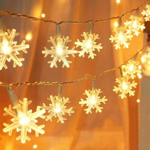 LED Snowflake String Lights Snow Fairy Garland Decoration for Christmas tree New Year Room Valentines day Battery Plug Operated