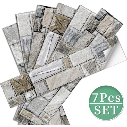 8.27''x39.27'' Oil-proof PVC wall sticker 7Pcs 3D ceramic tile Furniture Refurbish for Kitchen Desk Refrigerator Cabinet Sticker