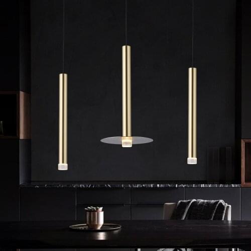 Copper light luxury bedside chandelier Post-modern restaurant bar cafe single combination straight pipe art small chandelier