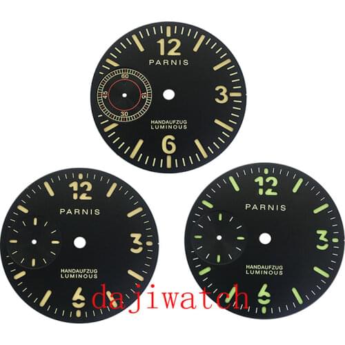 PARNIS 36mm Army Green Green Yellow Letter Black Dial ETA6497 Movement Male Mechanical Watch Original Dial Literal
