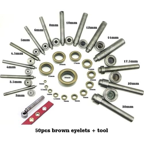50 set bronze eyelet and Brass Eyelet Punch Die Tool Set for Leather Craft Clothing Jeans, Apparel, Bags, 3-20mm