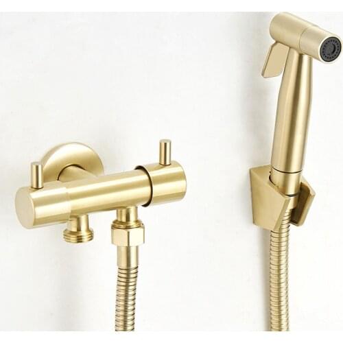 Bidet Faucet Set Brush Gold Wall Mounted Bathroom Bidet faucet High Pressure toilet gun Brass duble use