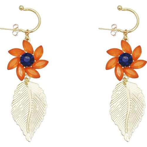 New Korean Style Purple Orange Green Crystal Flower Leaf Drop Earrings for Women Girl Summer Holiday Earring Party Jewelry Gift