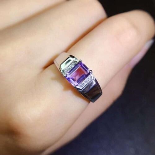 Top Quality Natural And Real Amethyst Crystal Silver 925 Jewelry Rings for Women 100% Sterling Silver Genstone Jewelry Ring