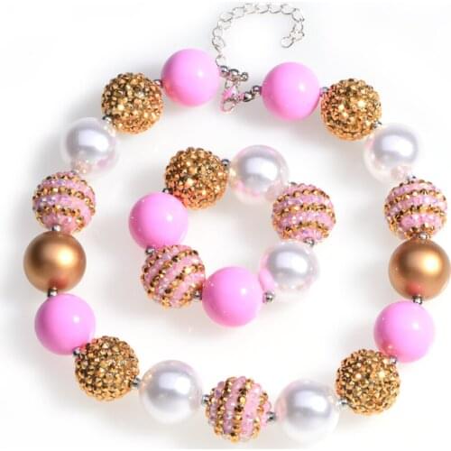 Simple Pure Color Chunky Bead Necklace Girls Bubblegum Necklace and Bracelet Set Handmade Baby Toddler Necklace Gift for Kids