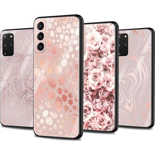 Rose Pink Bling Phone case For Samsung S21 S20 Plus Ultra Plus FE S10 Lite e S9 S8 Plus Bumper Glass Fundas coque