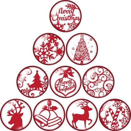 Merry Christmas Red Style Snow 10pcs mixed 12mm/16mm/18mm/25mm Round photo glass cabochon demo flat back Making findings ZB1018
