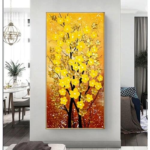 Modern Luxury Yellow Plum Bossom Oil Painting Noble Canvas Art Posters Prints Wall Pictures for Living Room Home Cuadros Decor