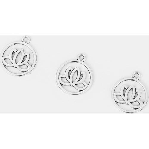 30PCS Vintage Silver Color Tone Lotus Flower Round Charms Pendants for Necklace Bracelet Jewelry Making Earing Charms Wholesale