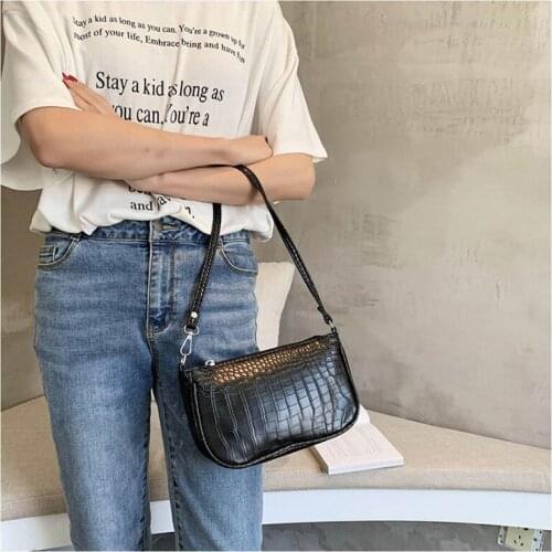 Female Single Shoulder Bag Multipurpose Small Size Solid Color PU Shoulder Bag crocodile pattern
