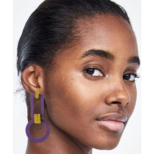 Geometric Big Hollow Round Circle Square Wooden Earrings For Women Handade Wood Drop Earrings Femme Indian Ethnic Wood Earrings