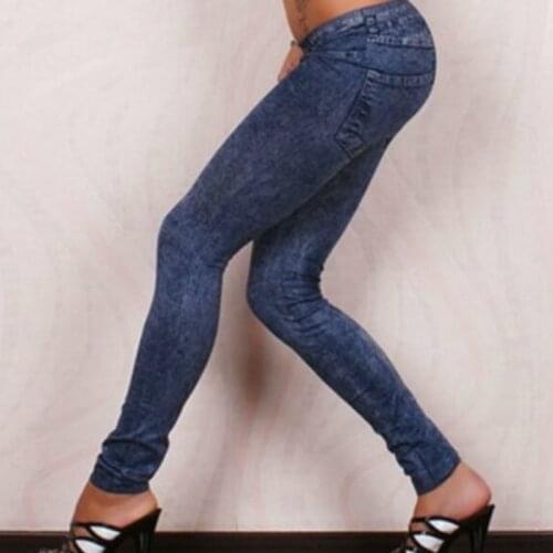 Women Leggings Skinny Slim Thin Elastic High Waist Washed Stretchy Pencil Pants Imitation Denim Trousers For Women Spring Autumn
