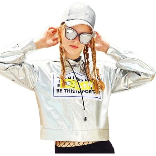 Ladies Autumn New Silvery Long Sleeve Hoodies Female Fashion Letter Patch Desighs Bright Surface Pullovers Casual Loose Tops Z79