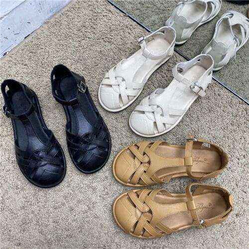 Cross Weaving Narrow Band Sandalias Mujer Ankle Buckle Square Toe Flats Slippers Vintage Cut-out Gladiator Sandals Casual Shoes
