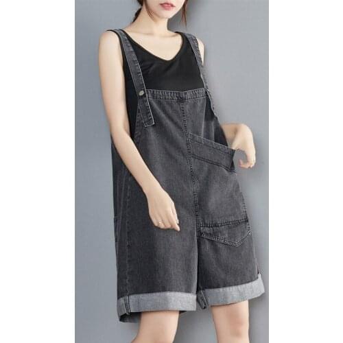 Rompers Women Summer Tide Retro Sleeveless Denim Suspender with Pockets Buttons Korean Style Students Outfits Oversize Feminino