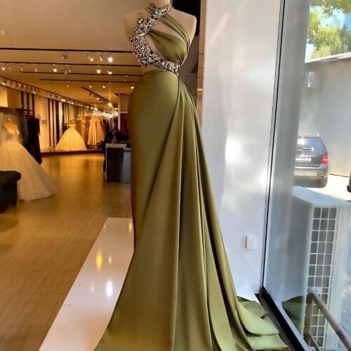 2021 Designer Mermaid Evening Dress with Overskirt Crystals Ruched Beading Prom Gowns Elegant vestido de novia
