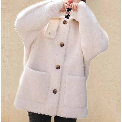 Winter Coats and Jackets Women Wool Pockets Turn-down Collar Loose Fur Coat Women Fall Clothes for Women Abrigos Mujer Invierno