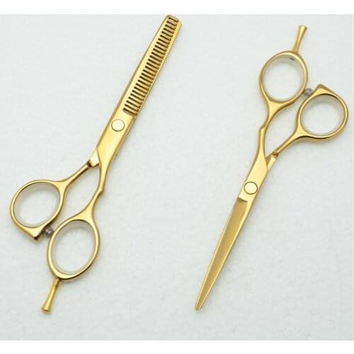 1014C 5.5'' Customized Brand Golden Colour Best Hairdressing Scissors Japan 440C Cutting Scissors Thinning Shears Hair Scissors