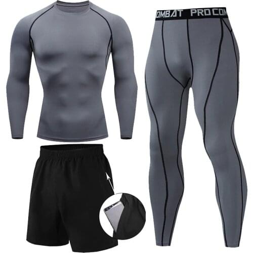 3 Pcs/Set Mens Tracksuit Gym Fitness Compression Sports Suit Clothes Boxing Jogging man Sport Wear Exercise Workout Tights sets