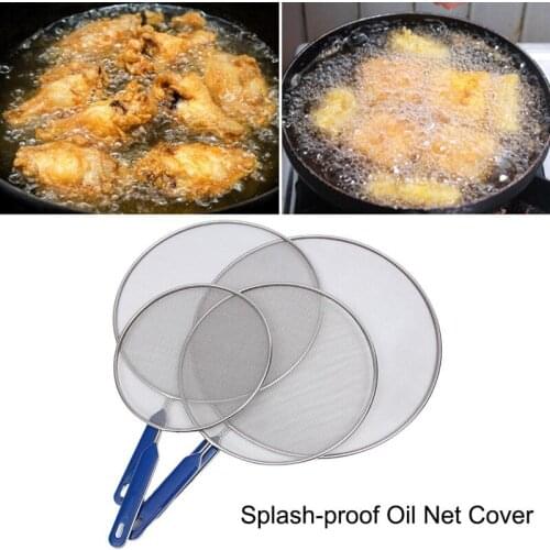 4X Stainless Steel Splash Screen with ABS Handle Anti-Spatter Oil Net Cover Grease-Proof Skillet Pan Cover Cooking Tool