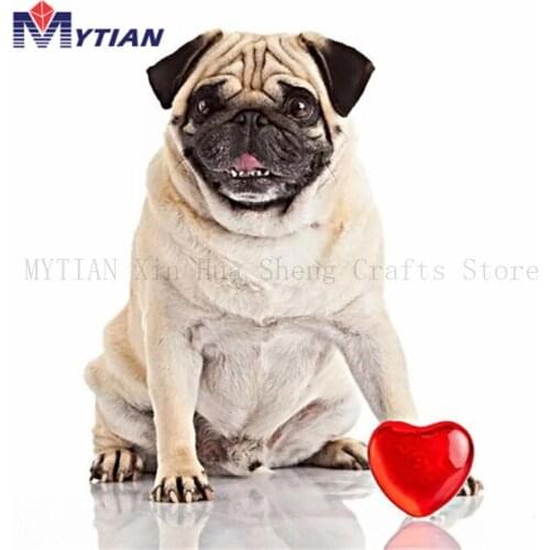 5d diy Diamond Painting,Pug with Red Heart,Dog,Puppy Diamond Embroidery Cross Stitch Home Decor Rhinestone Paint By Number Gift
