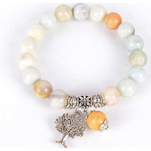 Chakra Natural Stone yellow Vein Agates Onyx stone Bracelets Tree of Life Bracelet Beads ReikiHealing Meditation Energy Bangles