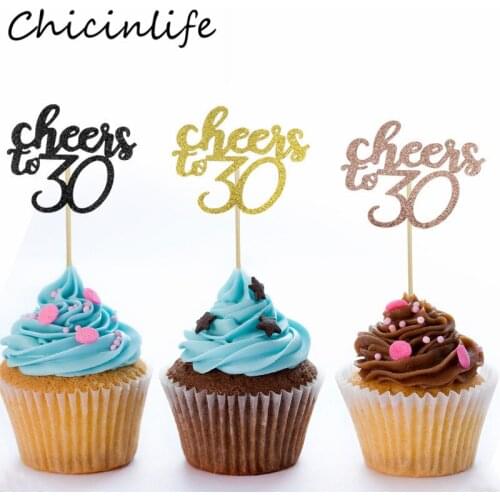 Chicinlife 10Pcs Cheers To 30 40 50 60 Happy Birthday Cupcake Toppers Adult Birthday Party Anniversary Cake Accessory Supplies