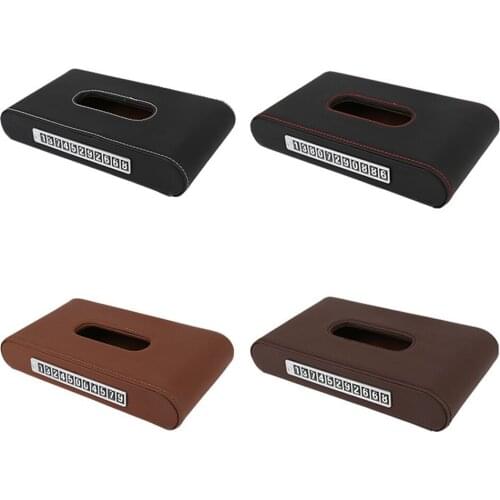 PU Leather with Parking Number Pater Towel Case Napkin Storage Bag Black Multifunction Car Block Tissue Box Holder