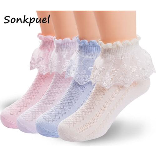 0 To 6 Yrs Toddler Baby Socks Child Girls Ruffle Lace Ankle Cotton Dress Socks Princess Summer Cotton Eyelet Flower Socking