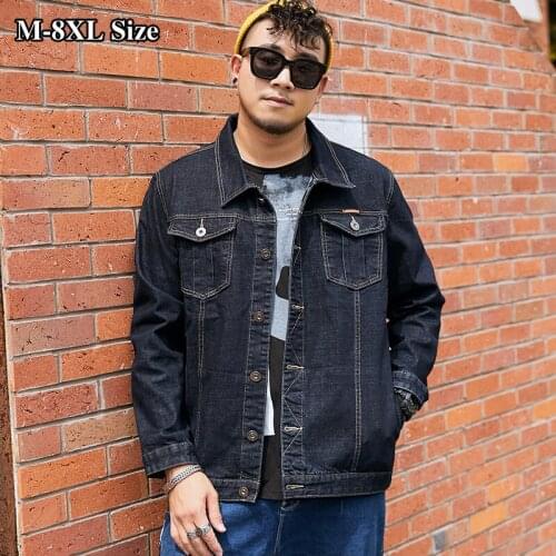 Classic Fashion Mens Denim Jacket Plus Size 6XL 7XL 8XL Autumn Loose Casual Jeans Coat Oversize Outerwear Brand Male Clothes