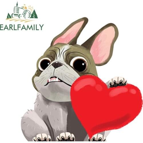 EARLFAMILY 13cm x 12.8cm French Bulldog Sticker Heart Decal Car Window Styling Waterproof Car Stickers Cartoon Pet Dog Car Decor