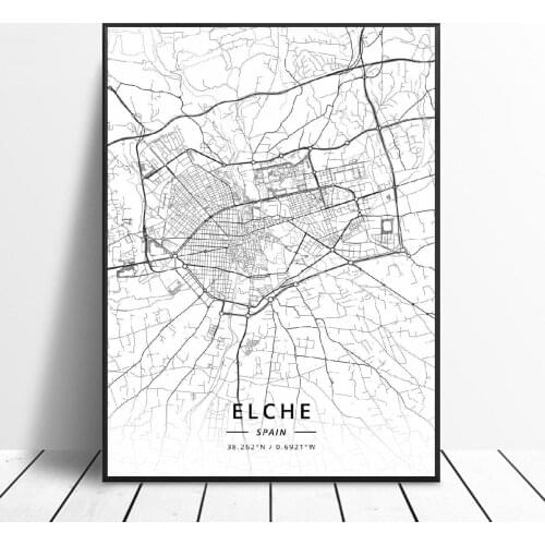 Elche Pamplona Vitoria-Gasteiz Madrid Albacete Santander Oviedo Spain Canvas Art Map Poster