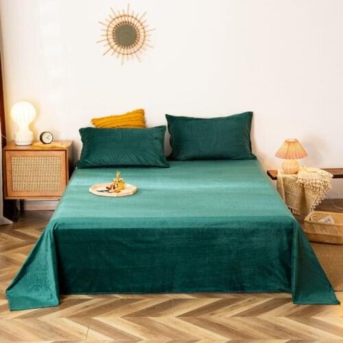 1 pc Flannel Dark Green Bed Cover Queen King Size Bedding For Double Bed Solid Color Plain Dyed Bed Sheet drap lit 2 places