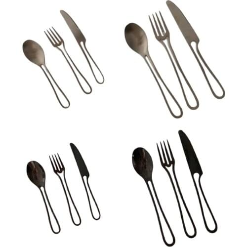 Ins Net Red Line Knife and Fork Spoon Household Western Tableware Set Coffee Spoon Dessert Fork Student 304 Fork Spoon