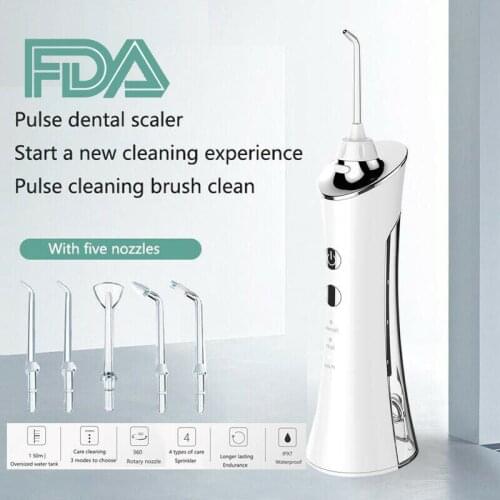 360° Rotatable Oral Irrigator Rechargeable Portable Dental Water Floss 3 Modes 150ml Irrigator Dental Teeth Cleaner + 5 Jet Tip