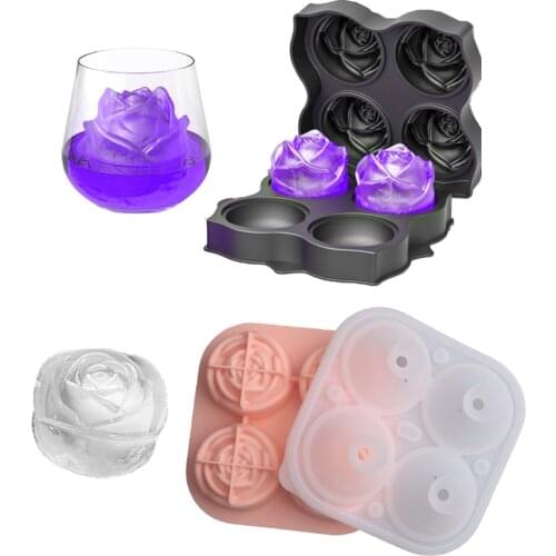 Summer 4 Grids Silicone Ice Cream Molds Rose Ice Cube Tray Chocolate Mould Bar Whiskey Juice Cold Drink Kitchen Tools