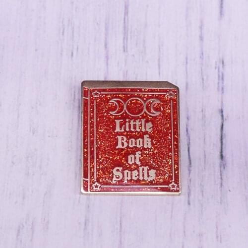 Little book of spells brooch red glitter pin magical witchcraft badge bookworm gift witch occult jewelry
