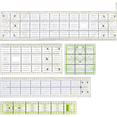 MIUSIE 5Pcs/Set Rectangle Acrylic Patchwork Quilting Scale Promotional Drawing Straight Rulers Sewing Tailor Craft Tools