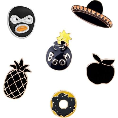 Cartoon Black Dark Brooch Apple Pineapple Donut Witchcraft Hat Badge Funny Enamel Pin Metal Lapel Pin Best Friend Halloween Gift
