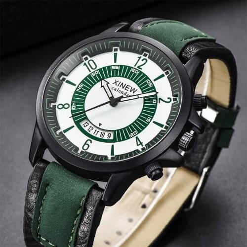 Mens Watch Military Sports Quartz Watches Luxury Green Leather Outdoor Fashion High Quality Clock Relogio Masculino