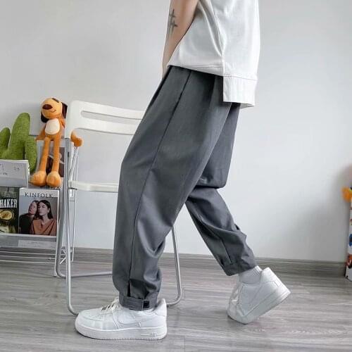 Drawstring pants mens summer thin section Korean style trend new casual pants loose drape trousers nine-point pants