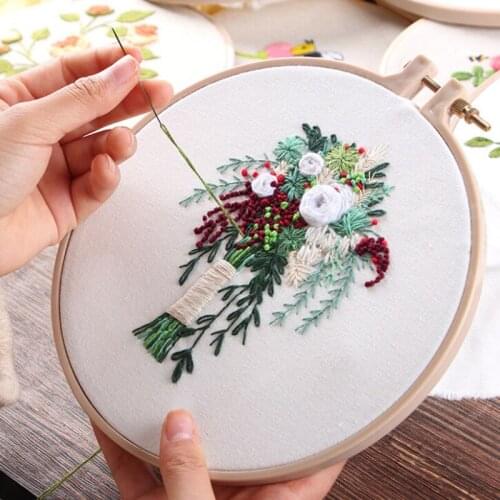 DIY Ribbon Flowers Embroidery Set With Frame For Beginner Needlework Kits Cross Stitch Series Arts Crafts Sewing Home Decoration