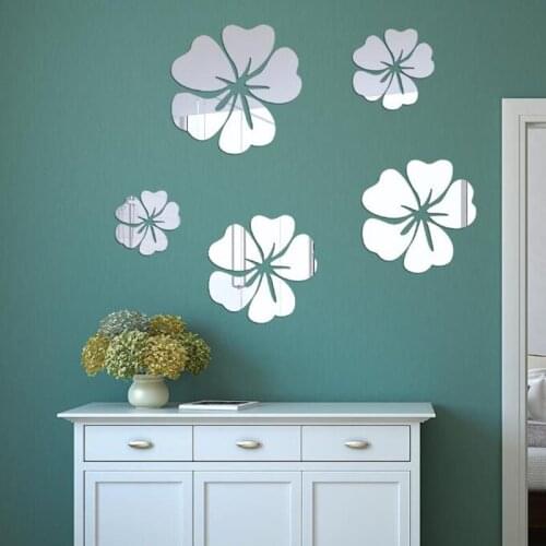 2sets Simplicity Hibiscus Flower Petal Mirror Wall Sticker Acrylic Stickers for Living Room Background Wall Home Decor
